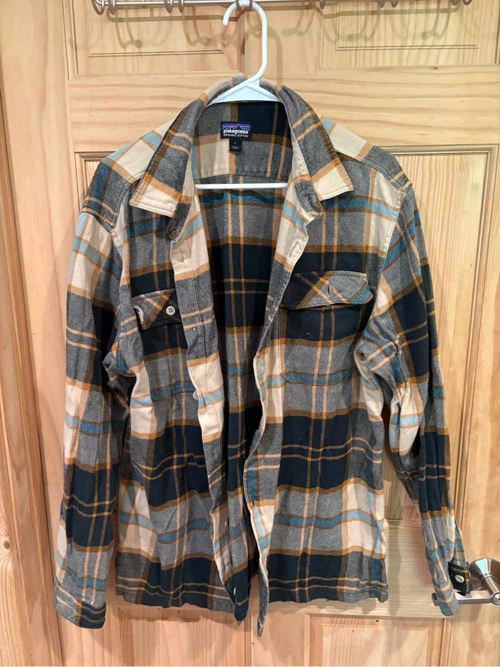 Patagonia Plaid Shirt Jacket in Navy, Tan & Gray